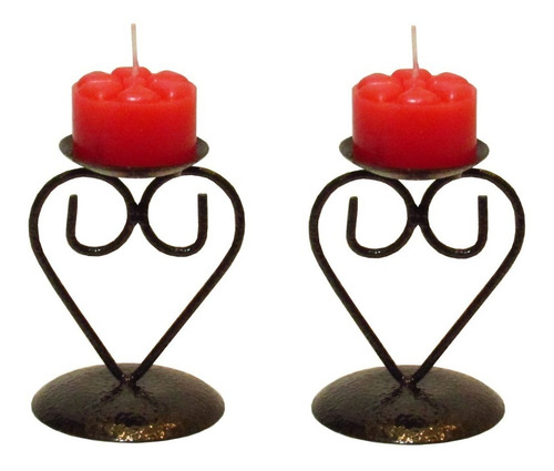 2 Castiçal Coração 12 Cm Porta Vela Candelabro Dia Dos Namorados Amor Paixão Romântico Decorativo Decoração Candelabro