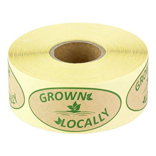 Grown Locally Stickers - 2  X 1  Oval Shape Natural App...
