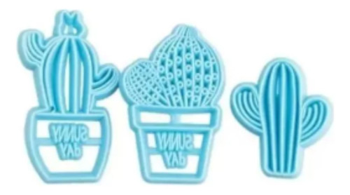 Set Cortantes Forma De Cactus X 3 Repostería Porcelana Color Celeste
