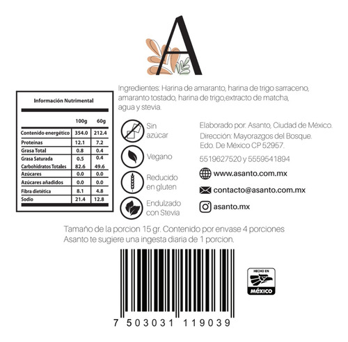Asanto Obleas De Amaranto Sabor Matcha I 10 Piezas