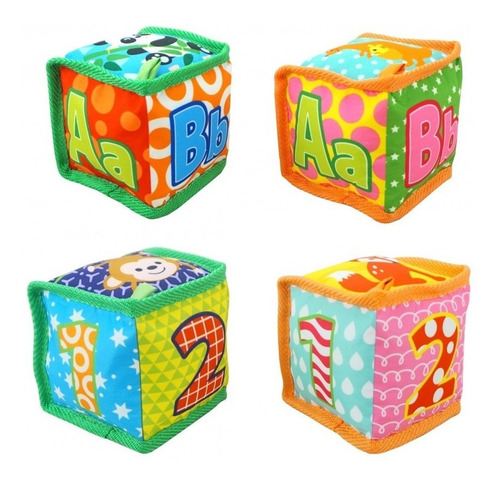 Cubo Sonajero De Peluche Bebe Letras O Números Importado