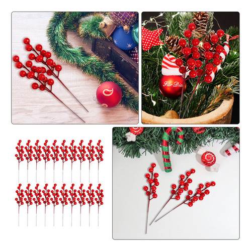 Decoración Navideña Con Esquejes Artificiales De Bayas, 25 U