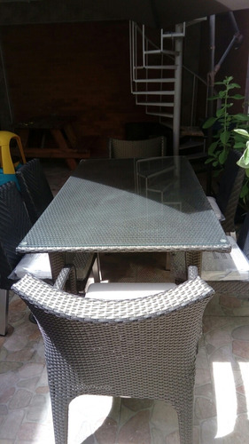 Comedor 6 Puestos Rattan Sintético Terraza Exteriores Jardín