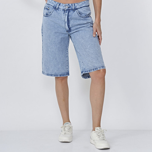 Bermuda Rigida Wide Celeste Nevada Mujer Kinoa Denim