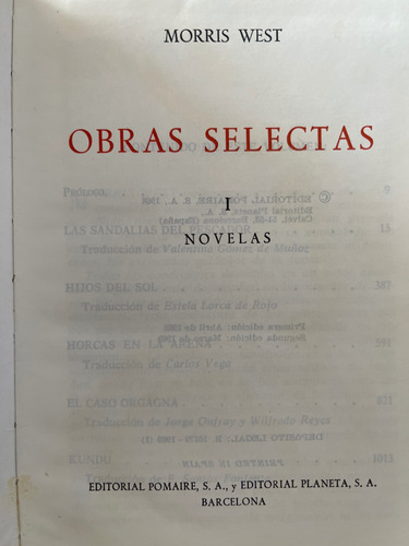 Morris West Obras Selectas I Edición De Lujo 1969 (Usado)