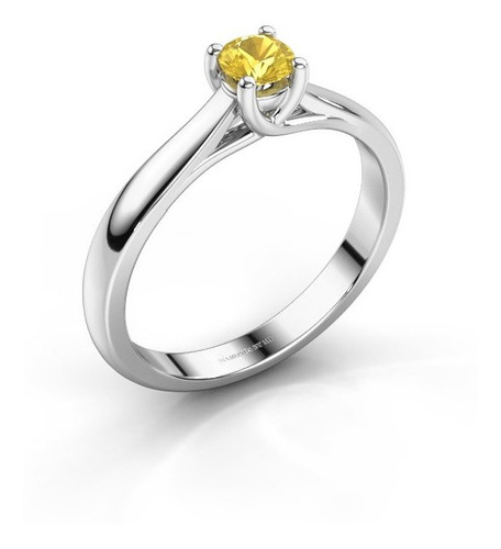 Anillo Oro Blanco 18k Plata Boda Zafiro Amarillo Natural 925