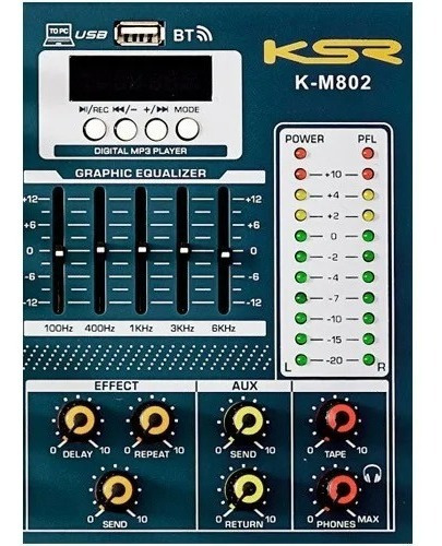 Mesa De Som 8 Canal Interface Ksr K08m Bluetooth Mp3 Phantom 127/220V