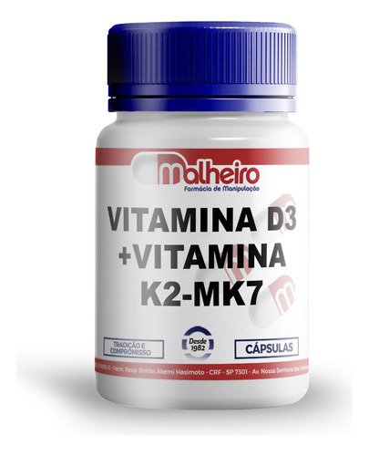 Vitamina D3 2.000 Ui + Vitamina K2 Mk7 100 Mcg 60 Cápsulas