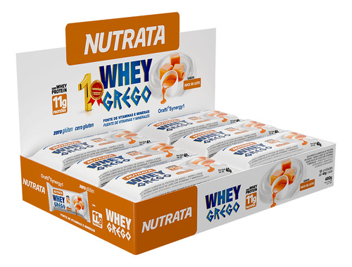 Whey Grego Bar (caixa 12 Unidades) - Nutrata Barra Proteina Sabor Doce de leite