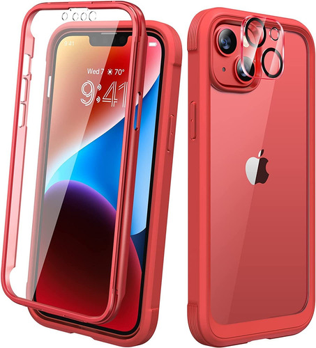 Funda 360 Para iPhone 14 Roja Transparente