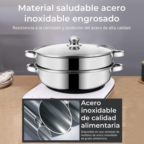 Olla De Acero Inoxidable, Vaporera De Cocción De 2 Niveles Aceros Inoxidables