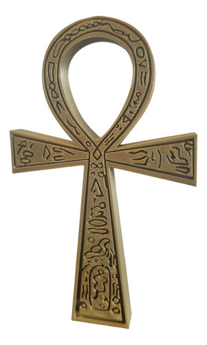 Cruz De Ankh Egipcia 20 Cm Impresión 3d Para Altar Dorado Oscuro