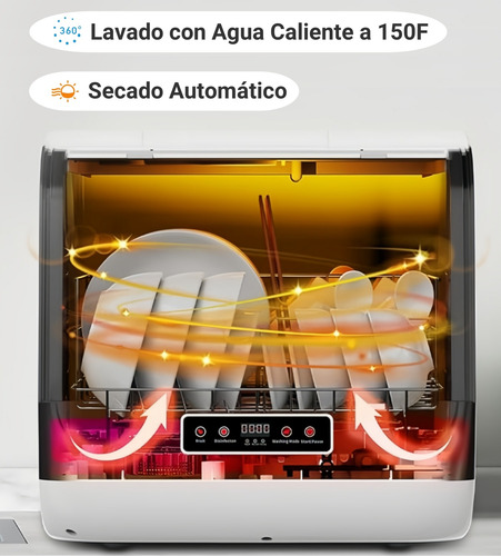 Lavaplatos Automatico 6 Programas Portatil Lavavajillas Blanco