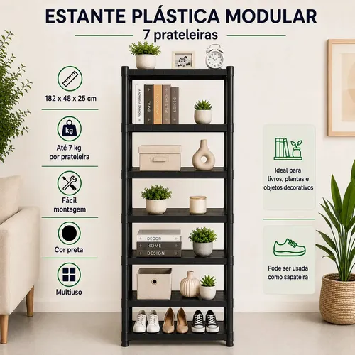 Estante Plástica Modular Multiuso Preta 7 Prateleiras - foto 1