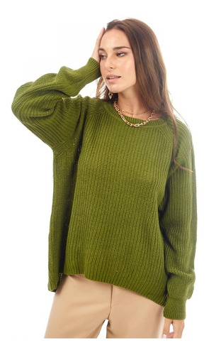 Sweater Mujer Hilo Acrilico Escote Redondo Manga Larga Color