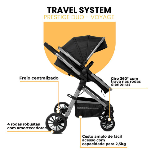 Carrinho Bebê Conforto E Base 3 Em 1 Voyage Kit Completo