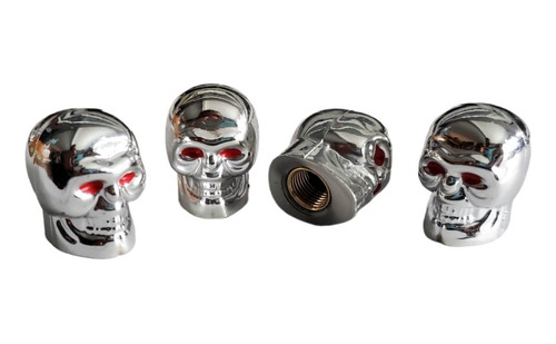 Set 4 Tapones Valvula Llanta Calavera Cromado Auto Moto