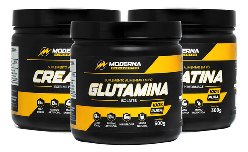 Kit 2 Creatina + 1 Glutamina Moderna Suplementos Sabor Sem Sabor
