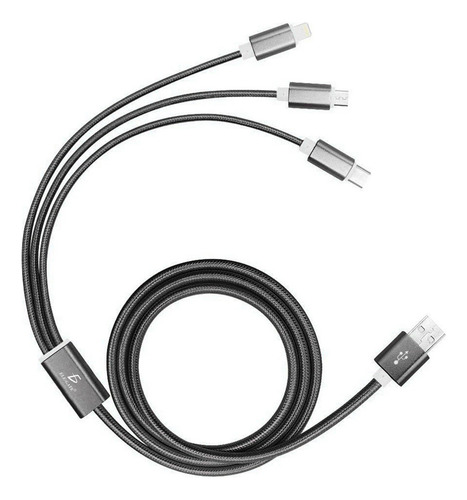 Cable 3 En 1 Para Microusb/typec/lightning Celular Color Negro Ele-Gate