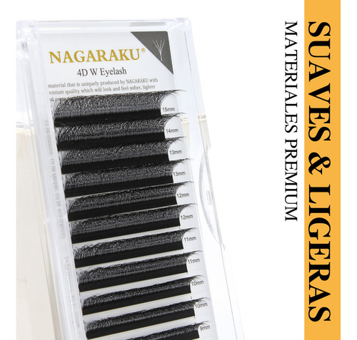 Blister Nagaraku 4d W Shape Mix 8-15mm, Extensiones Pestañas Tipo De Curvatura 0.07 D