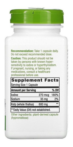 Nature's Way Kelp 600mg 180caps Vegan Importado Alga Marinha