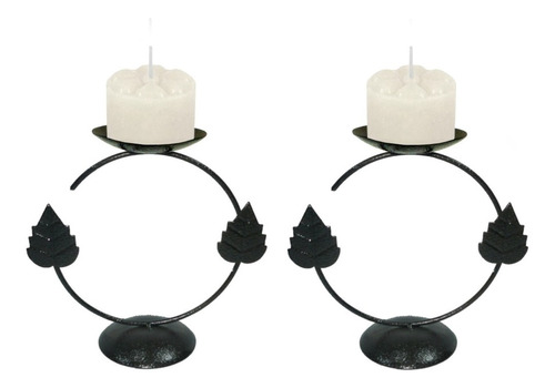 2 Castiçal 2 Folhas Decorativo Festa Porta Vela Suporte Luz