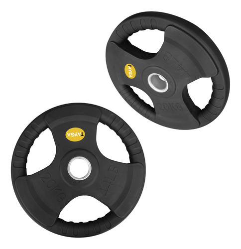 Par Disco Olímpico Recubierto Caucho 44lb C/u Tayga Color Negro