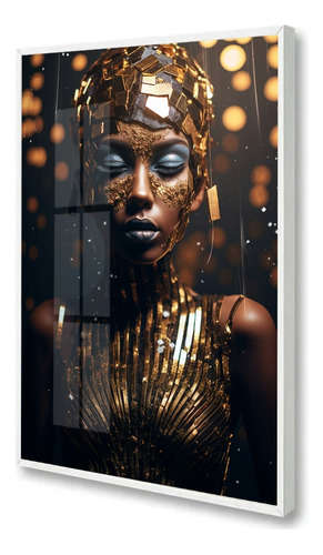 Quadro Decorativo Moderno Pôster Mulher Negra Gold Com Vidro