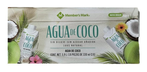 Agua De Coco Member's Mark 100% Natural 18 Piezas De 330 Ml
