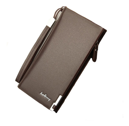 Cartera Monedero Billetera Larga De Cuero Para Hombre Color Marrón Oscuro