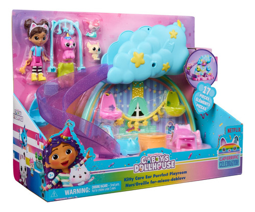Gabbys Dollhouse, Sala De Juegos En La Oreja De Cuidado De Los Gatitos, Set De Juego De 17 Piezas Con 4 Figuras Y Muebles Para La Casa De Muñecas, Juguetes Para Niños Y Niñas A Partir De 3 Años