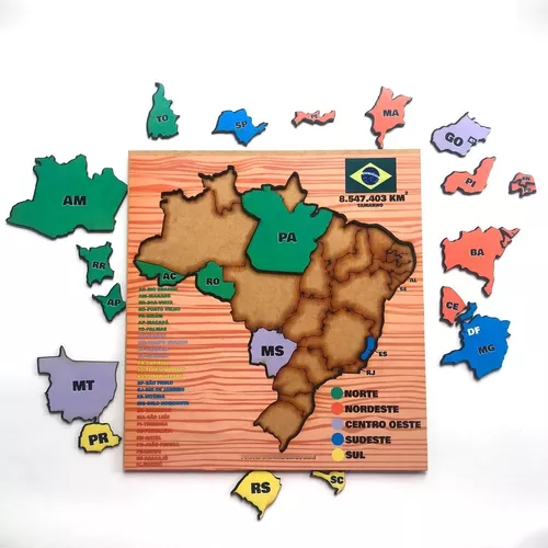 Brinquedo Quebra Cabeça Infantil Mapa Do Brasil Em Madeira