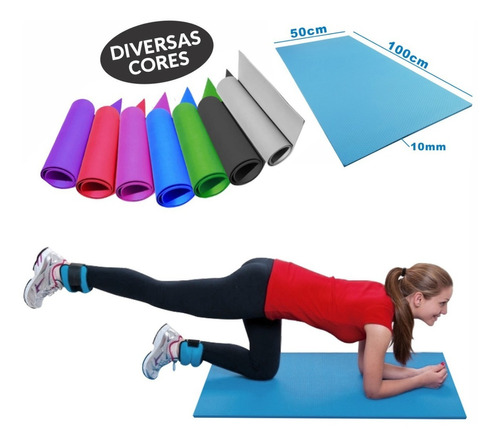 Colchonete Fitness Em Eva Ginástica Academia 100cmx50cm 10mm Cor Azul