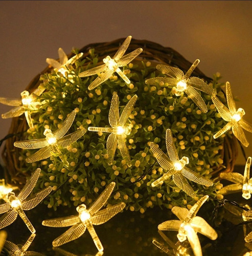 Imagen 8 de 9 de Guirnalda Libélula Cálida Solar De 50 Luces Led