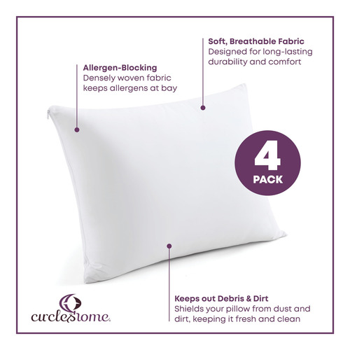 Juego De 4 Protectores De Almohada 100% Algodón Transpirable