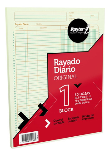 Block 50 Hoja Rayado Diario Rayter Verde Optico Contabilidad