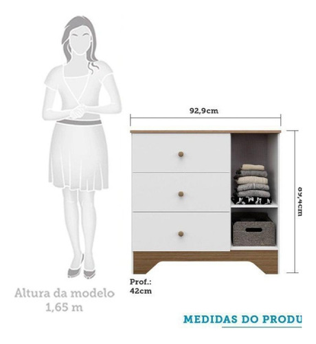 Quarto Guarda Roupa Cômoda Berço Mdf Branco Brilho/carvalho