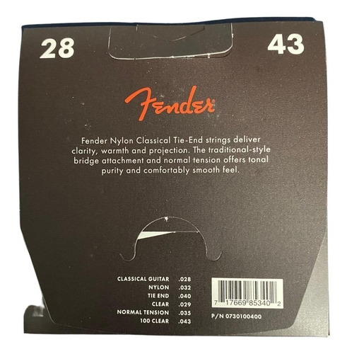 Imagen 5 de 9 de Cuerdas Para Guitarra Fender 100 Classical De Nylon 28-43
