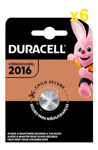 Pila Duracell Dl/cr 2016 (paquete Con 6 Pilas)