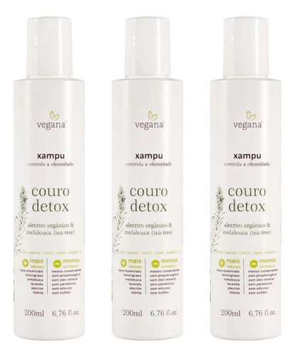  Kit 3 Shampoo Couro Detox Vegana Wnf Controle Da Oleosidade