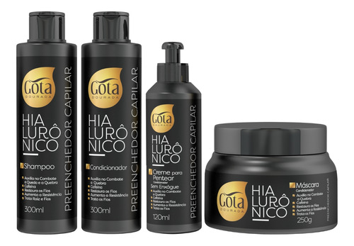 Kit Gota Hialurônico Shampoo Cond Creme De Pentear Máscara