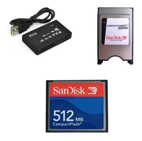 Imagem 1 de 1 de Cartão Cf Compact 512mb Adaptador Cf X Pcmcia + Leitor Usb