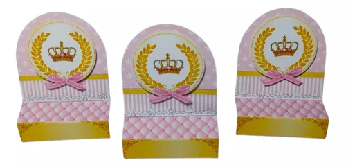 40 caixinhas realeza rosa e dourado com nome e idade lembrancinha