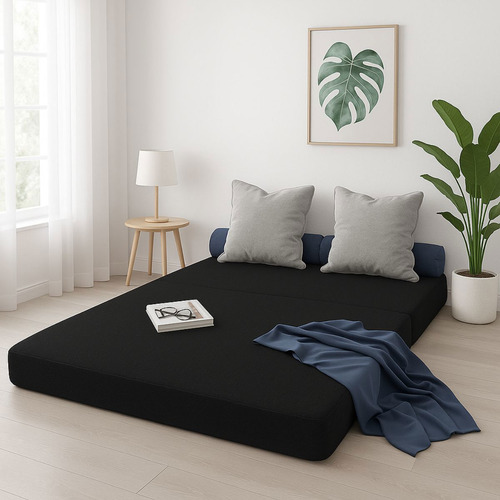 Puff Multiuso 3 Em 1 Casal - D33 Preto Design Liso