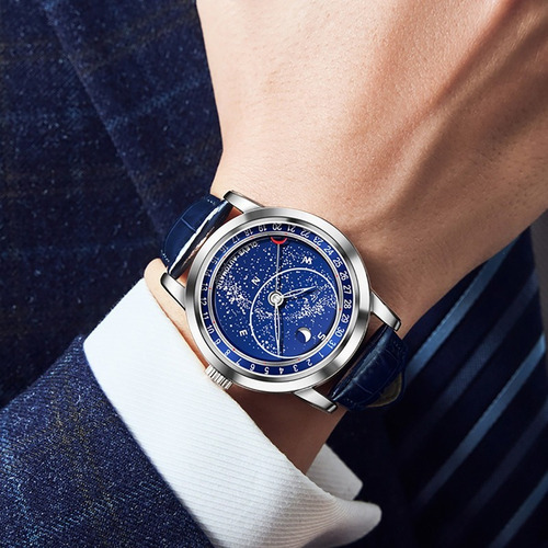 Reloj Automático Olevs 9923 Moon Phase Para Hombre Color del bisel Plateado