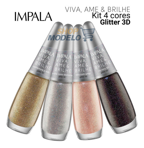 Kit Esmalte 4uni Viva Ame E Brilhe Coleção Manicure Glitter