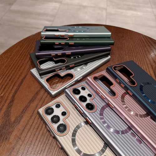 Funda Estilo Magsafe Diseño Rayas Para Samsung Negro S24 Ultra