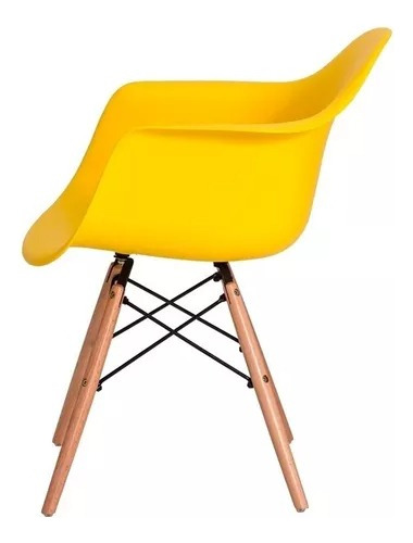 Kit 3 Cadeiras Charles Eames Wood Com Braços - Estrutura Da Cadeira Amarela