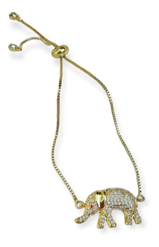 Pulsera De Elefante Con Zirconia Oro Laminado 12k