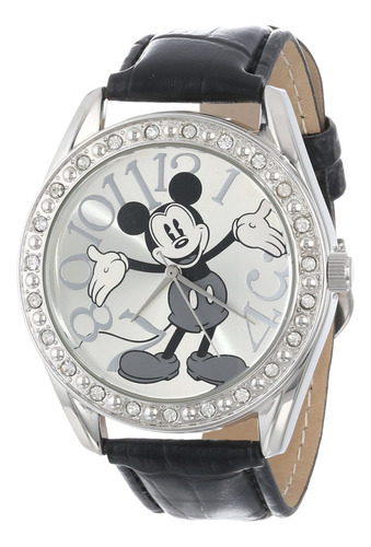 Reloj Unisex De Mickey Mouse Con Correa De Cocodrilo Negro
